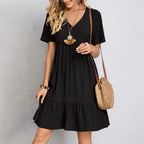 Mini Vestido Liso Verano con Cuello en V