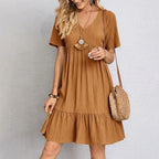 Mini Vestido Liso Verano con Cuello en V