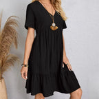 Mini Vestido Liso Verano con Cuello en V