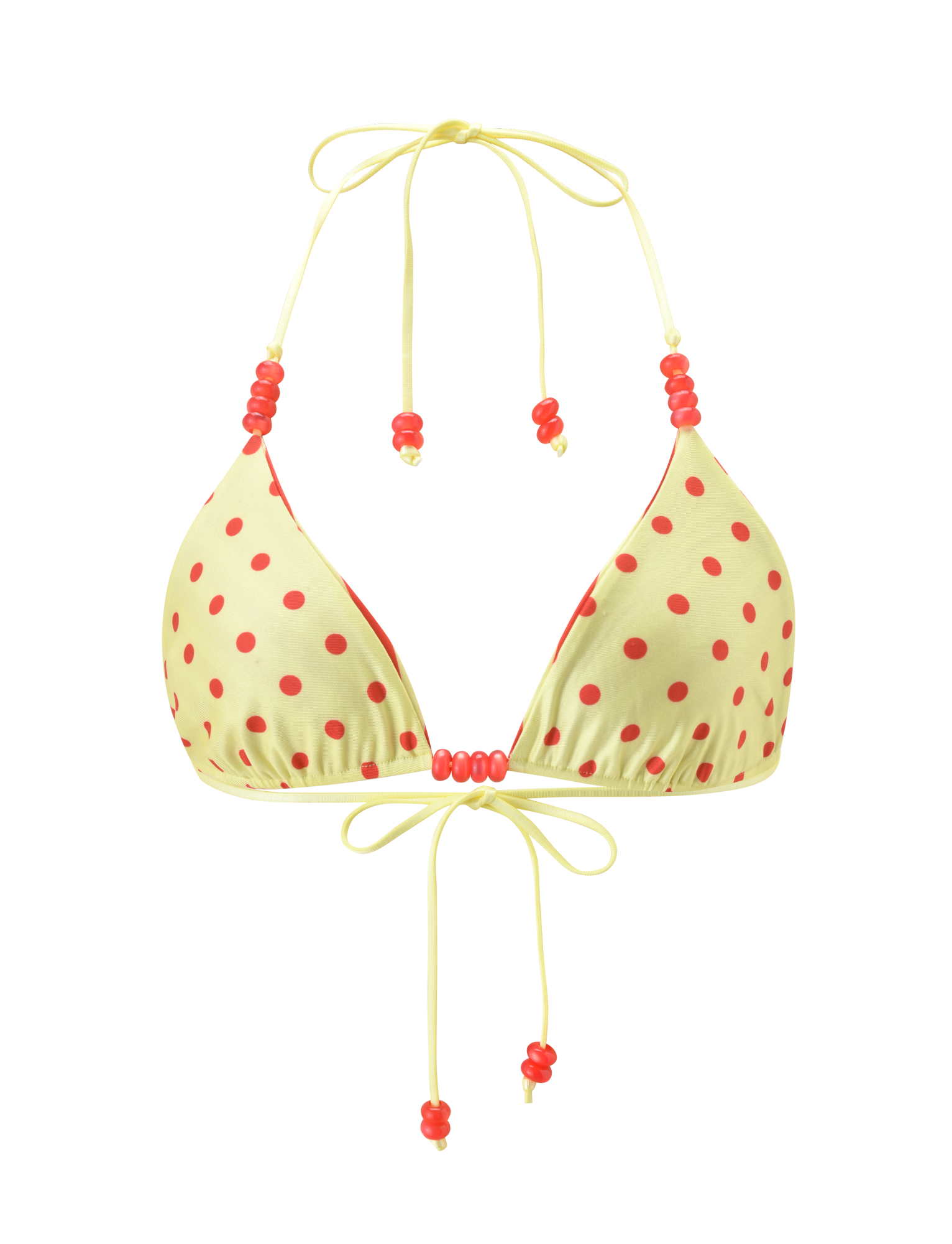FINLEA REVERSIBLE BIKINI TOP - ROJO AMARILLO TOPOS Y RAYAS
