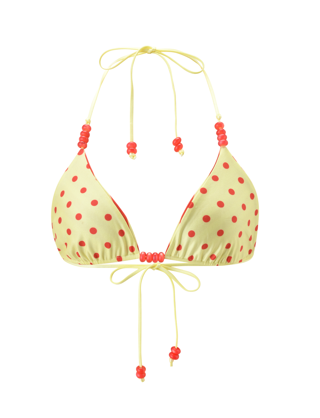 FINLEA REVERSIBLE BIKINI TOP - ROJO AMARILLO TOPOS Y RAYAS