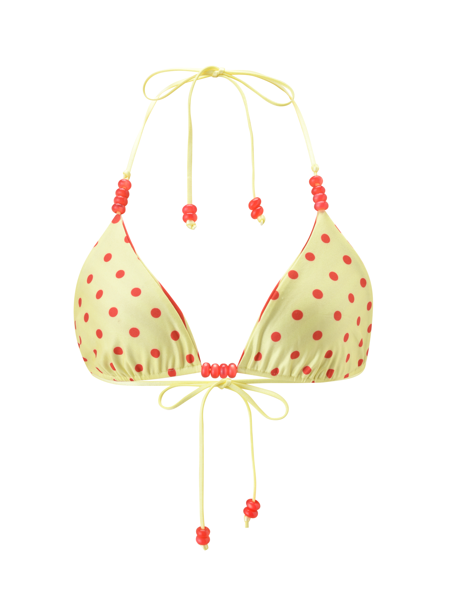 FINLEA REVERSIBLE BIKINI TOP - ROJO AMARILLO TOPOS Y RAYAS
